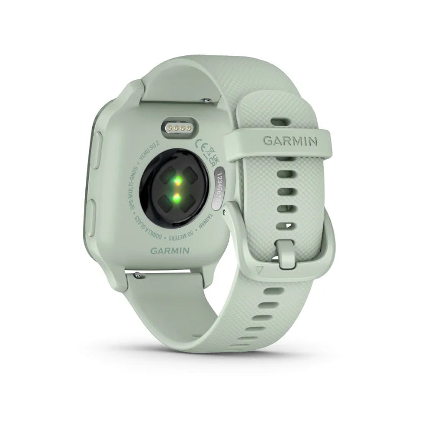 Ceas Smartwatch Garmin Venu SQ2 Metallic Mint Bezel with Cool Mint Case, Silicone Band 20mm, NFC, GPS, 5 ATM Water Proof-Dexter Computer