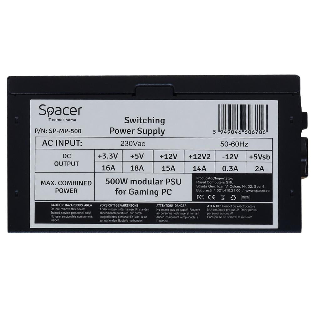 Sursa Spacer ATX Modulara 500W, fan 120mm, 1x PCI-E (6+2), 3x S-ATA, 1x P8 (4+4), „SP-MP-500”-Dexter Computer