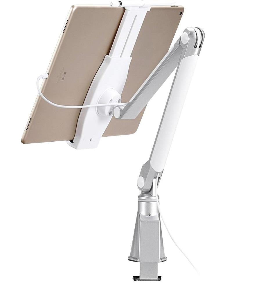 Neomounts by Newstar TABLET-D100SILVER Tablet Desk Stand - Silver Specifications General Min. weight: 0 kg Max. weight: 1 kg Desk mount: Clamp Functionality Type: Full motion, Tilt, Rotate, Swivel Tilt (degrees): 180° Swivel (degrees): 45° Rotate (de...-Dexter Computer