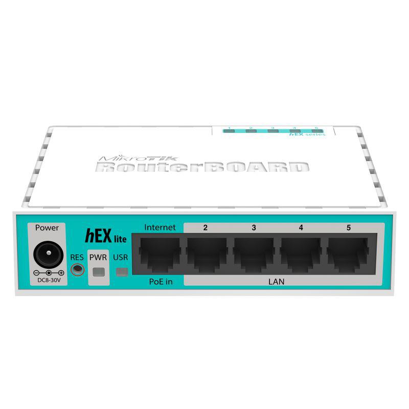 MIKROTIK HEX LITE 5-Port Ethernet Router RB750R2, plastic case, 650MHZ ,64MB, 5* Ethernet LAN (RJ-45), 10,100 Mbit/s, WAN Port: Ethernet (RJ-45), 5XFE, L4.-Dexter Computer